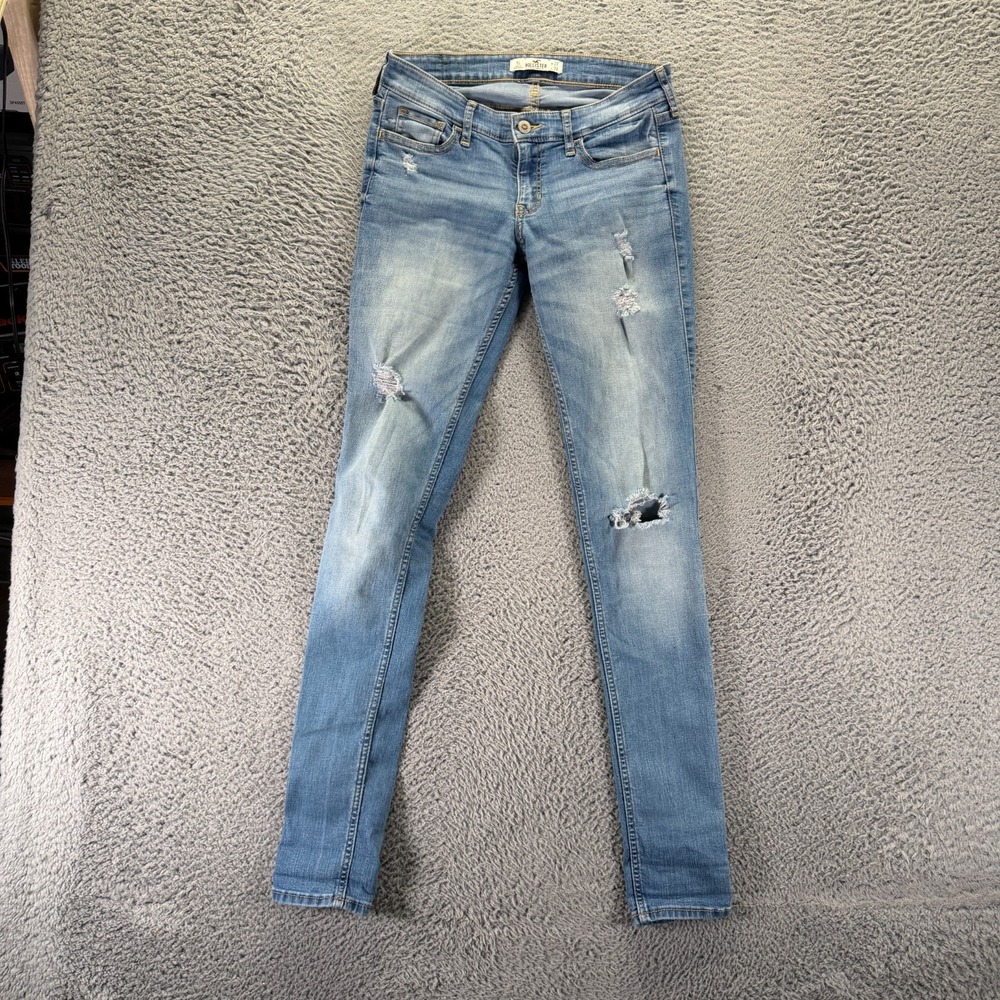 Hollister Jeans Womens 5L Blue Cotton Denim Skinny Leg Distressed Faded Stretch